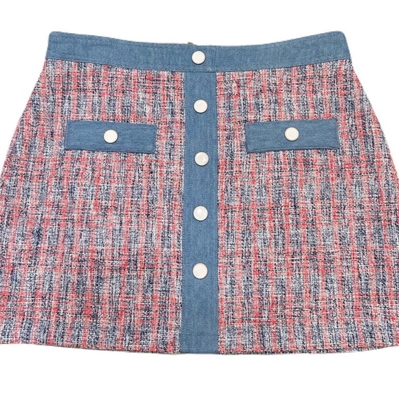 HOUSE OF HARLOW Mini Skirt Tweed Denim SZ 12 NWT - Picture 2 of 6